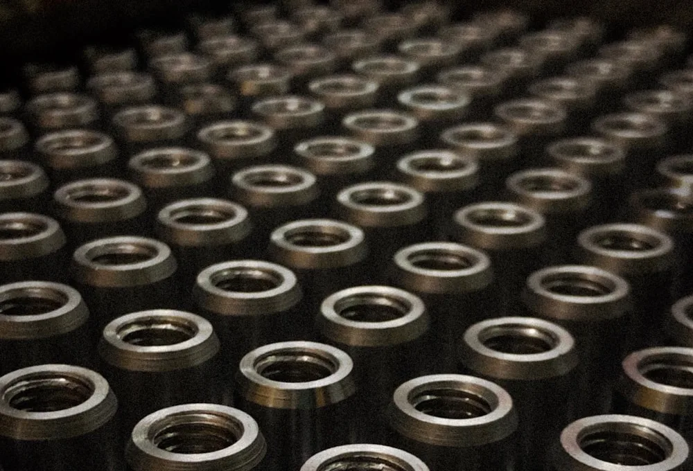 Rows of precision machined stainless steel components